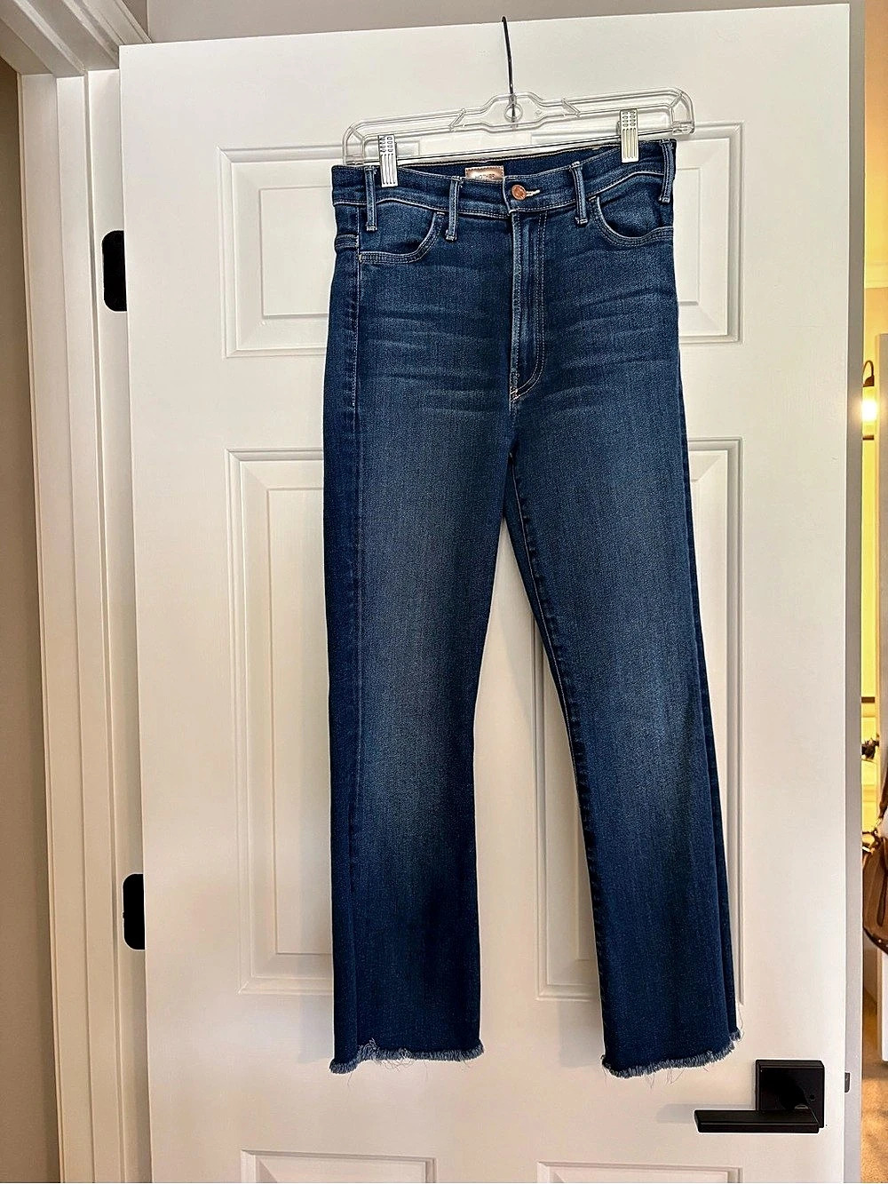 MOTHER The Hustler Ankle Fray Hem Blue Waist 27